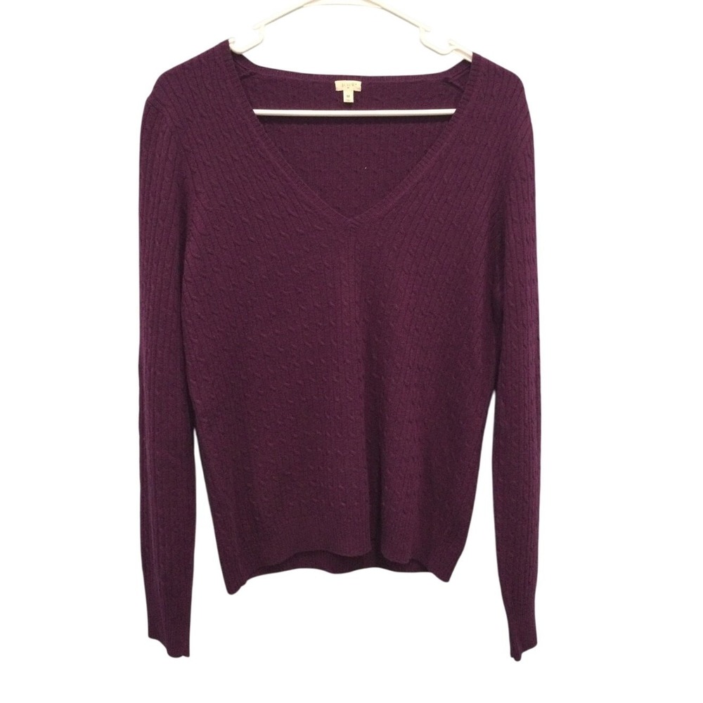 J.crew‎ Womens Cable Knit V-Neck Sweater Size Medium Purple Preppy Classic Fall